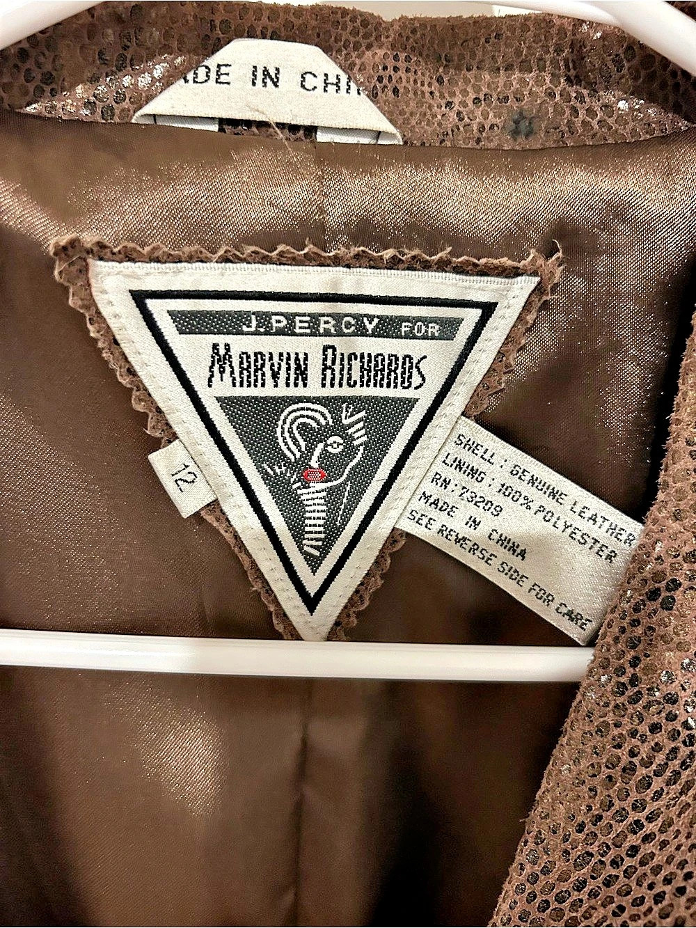 Vintage J Percy Marvin Richards Genuine Leather Reptile Print Coat Size 12 - Picture 3 of 6